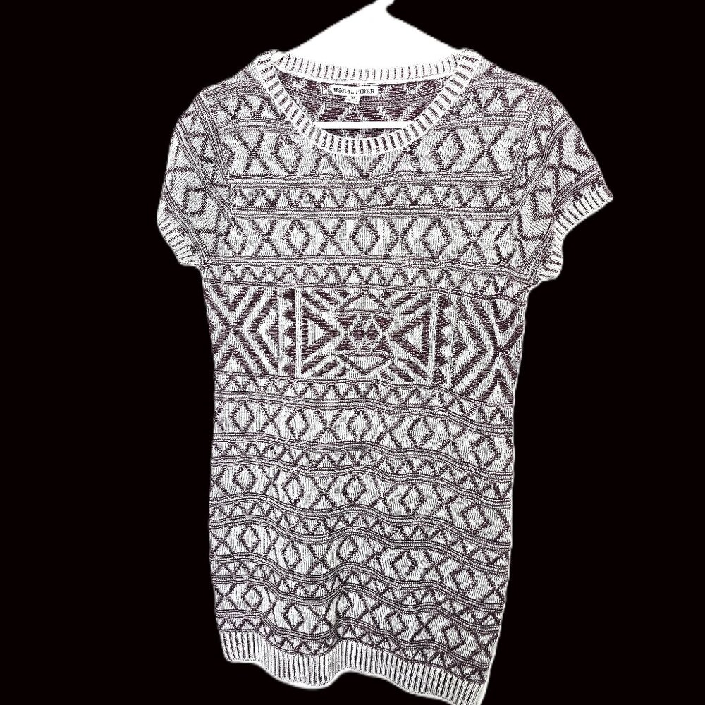Moral Fiber Mid Length Knit Dress Brown White Tribal Fitted Size XL